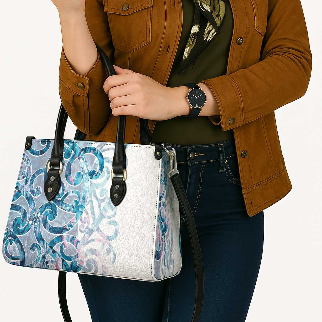 Turquoise Paua Shell Maori Leather Bag Koru Kowhaiwhai - Polynesian Pride