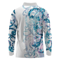 Turquoise Paua Shell Maori Long Sleeve Polo Shirt Koru Kowhaiwhai - Polynesian Pride