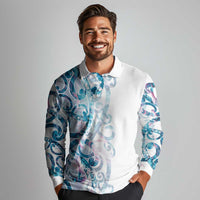 Turquoise Paua Shell Maori Long Sleeve Polo Shirt Koru Kowhaiwhai - Polynesian Pride