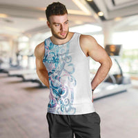 Turquoise Paua Shell Maori Men Tank Top Koru Kowhaiwhai LT7 White - Polynesian Pride
