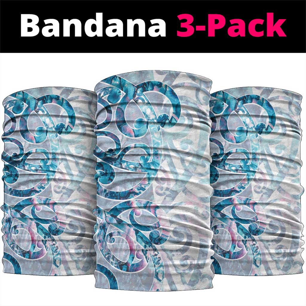 Turquoise Paua Shell Maori Neck Gaiter Koru Kowhaiwhai LT7 package One Size: 25*50cm White - Polynesian Pride