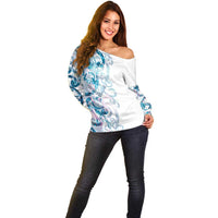 Turquoise Paua Shell Maori Off Shoulder Sweater Koru Kowhaiwhai LT7 - Polynesian Pride