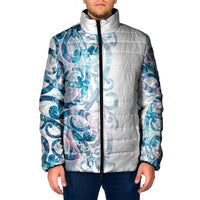 Turquoise Paua Shell Maori Padded Jacket Koru Kowhaiwhai LT7 Men White - Polynesian Pride