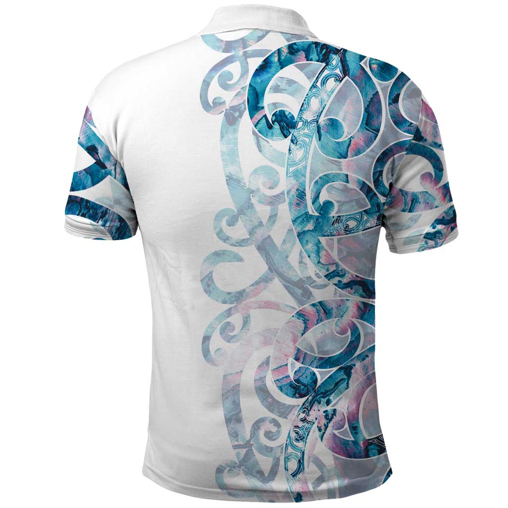 Turquoise Paua Shell Maori Polo Shirt Koru Kowhaiwhai LT7 - Polynesian Pride