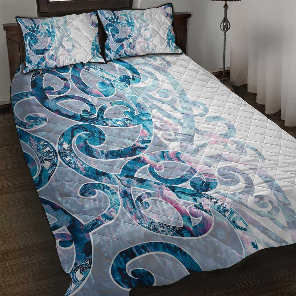 Turquoise Paua Shell Maori Quilt Bed Set Koru Kowhaiwhai - Polynesian Pride