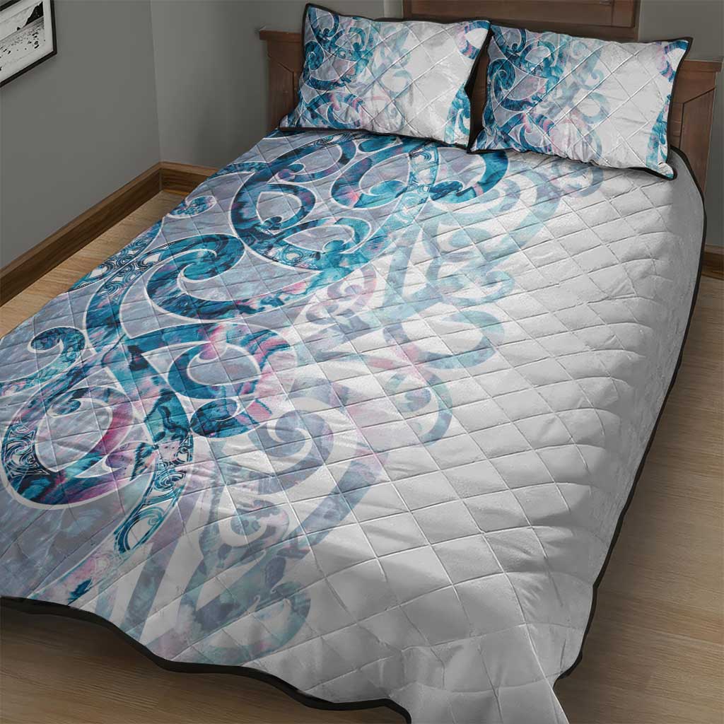 Turquoise Paua Shell Maori Quilt Bed Set Koru Kowhaiwhai - Polynesian Pride