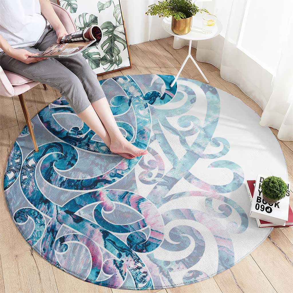 Turquoise Paua Shell Maori Round Carpet Koru Kowhaiwhai LT7 - Polynesian Pride