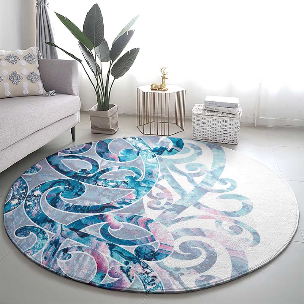 Turquoise Paua Shell Maori Round Carpet Koru Kowhaiwhai LT7 - Polynesian Pride