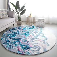 Turquoise Paua Shell Maori Round Carpet Koru Kowhaiwhai LT7 - Polynesian Pride