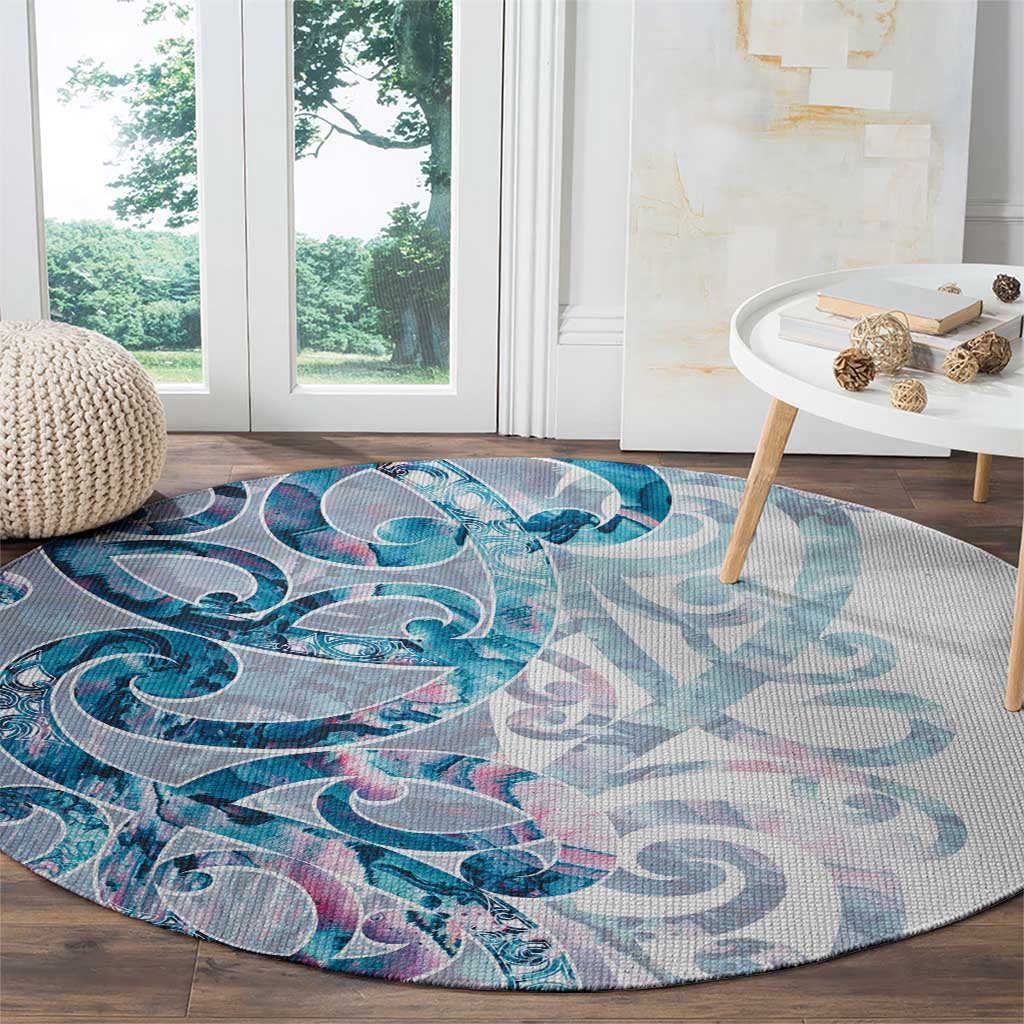 Turquoise Paua Shell Maori Round Carpet Koru Kowhaiwhai LT7 - Polynesian Pride