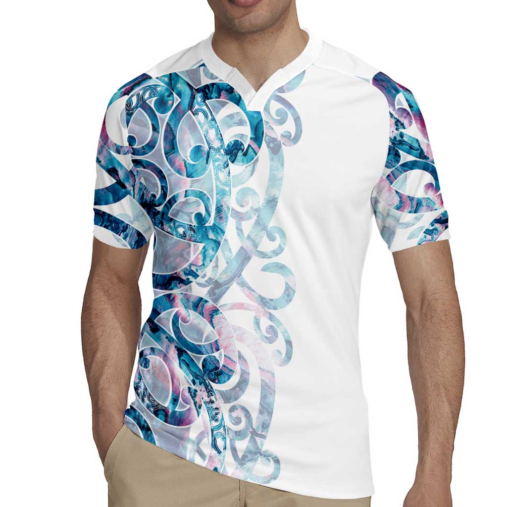 Turquoise Paua Shell Maori Rugby Jersey Koru Kowhaiwhai LT7 - Polynesian Pride