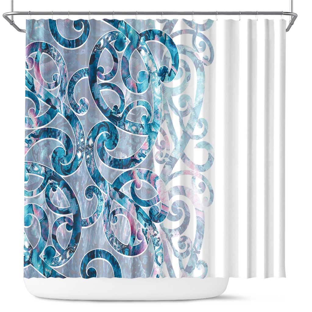 Turquoise Paua Shell Maori Shower Curtain Koru Kowhaiwhai - Polynesian Pride