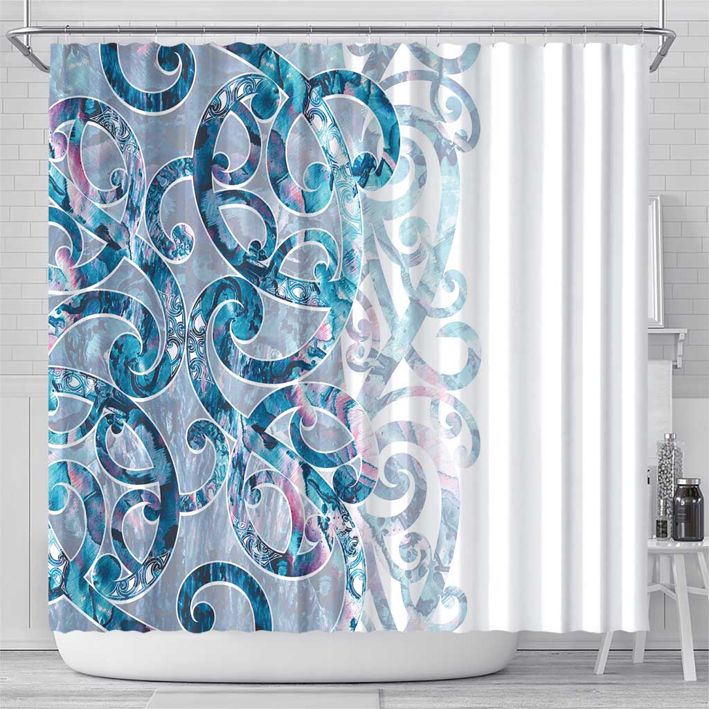 Turquoise Paua Shell Maori Shower Curtain Koru Kowhaiwhai - Polynesian Pride
