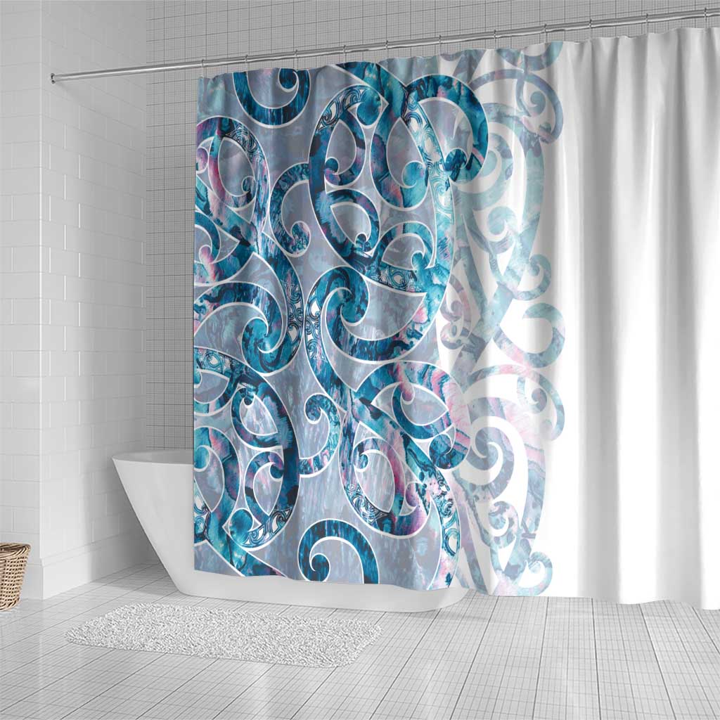 Turquoise Paua Shell Maori Shower Curtain Koru Kowhaiwhai - Polynesian Pride
