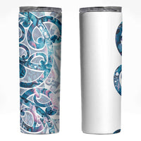 Turquoise Paua Shell Maori Skinny Tumbler Koru Kowhaiwhai LT7 White - Polynesian Pride