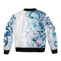 Turquoise Paua Shell Maori Sleeve Zip Bomber Jacket Koru Kowhaiwhai LT7 - Polynesian Pride