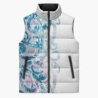 Turquoise Paua Shell Maori Sleeveless Puffer Jacket Koru Kowhaiwhai LT7 Unisex White - Polynesian Pride