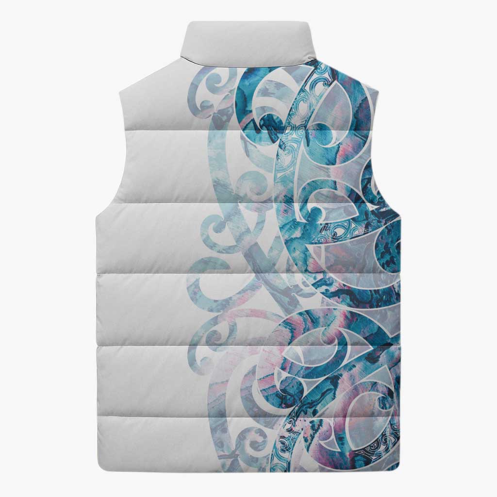 Turquoise Paua Shell Maori Sleeveless Puffer Jacket Koru Kowhaiwhai LT7 - Polynesian Pride