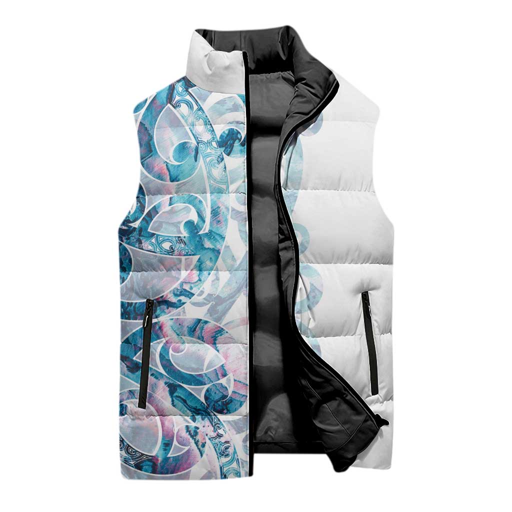 Turquoise Paua Shell Maori Sleeveless Puffer Jacket Koru Kowhaiwhai LT7 - Polynesian Pride