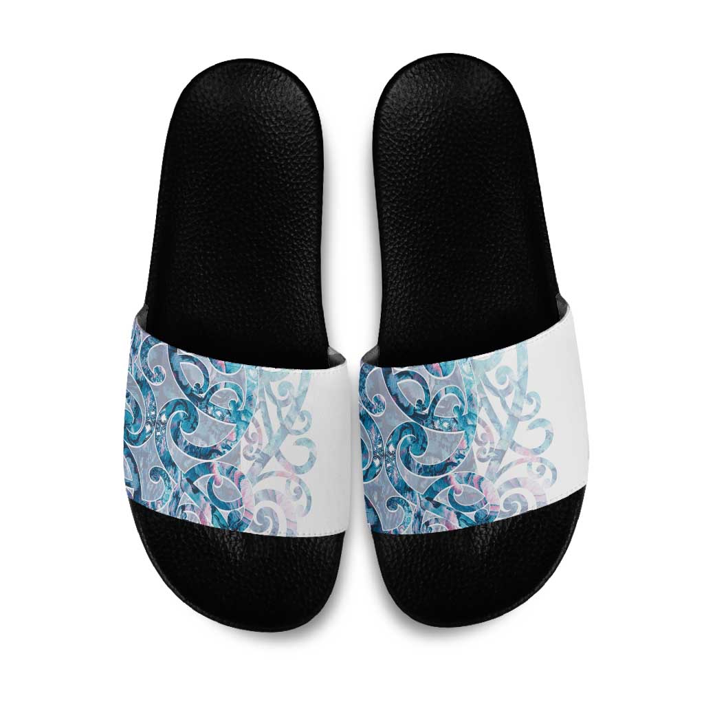 Turquoise Paua Shell Maori Slide Sandals Koru Kowhaiwhai - Polynesian Pride