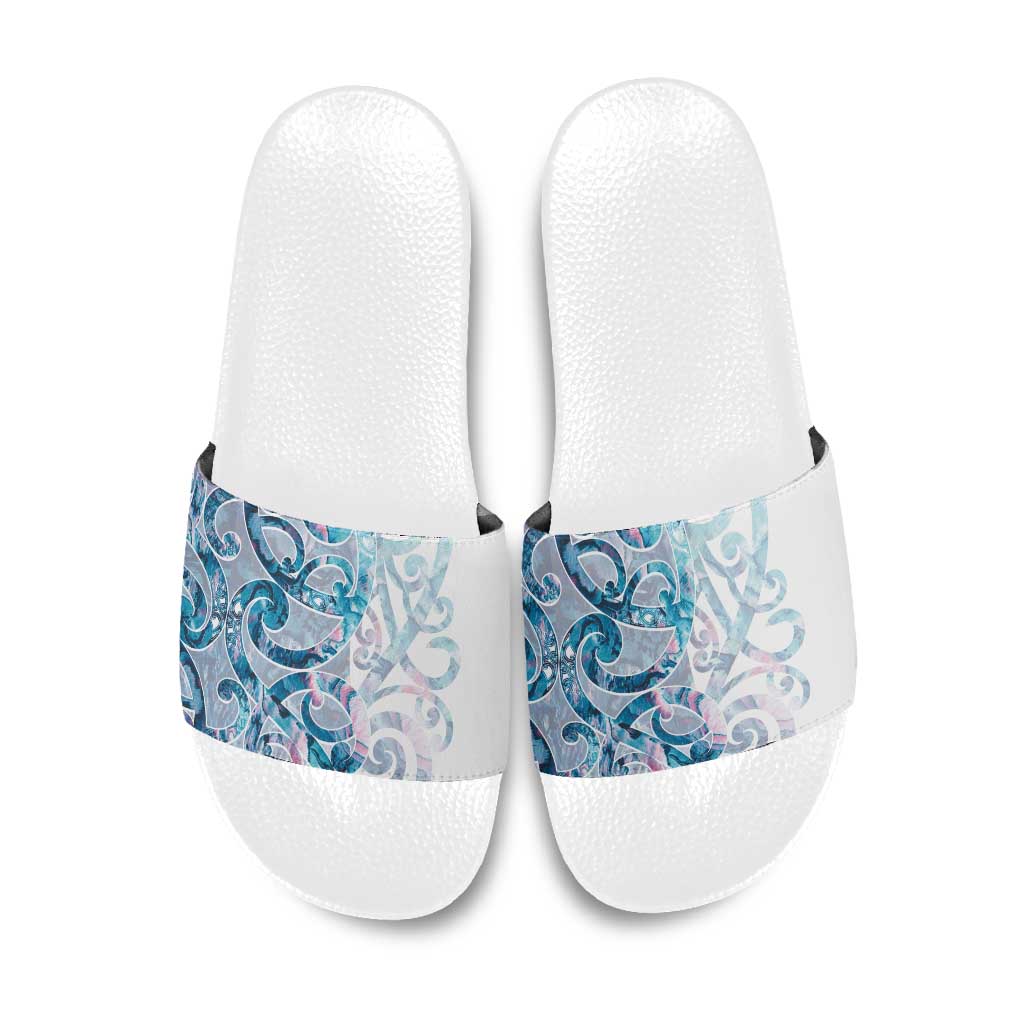 Turquoise Paua Shell Maori Slide Sandals Koru Kowhaiwhai - Polynesian Pride