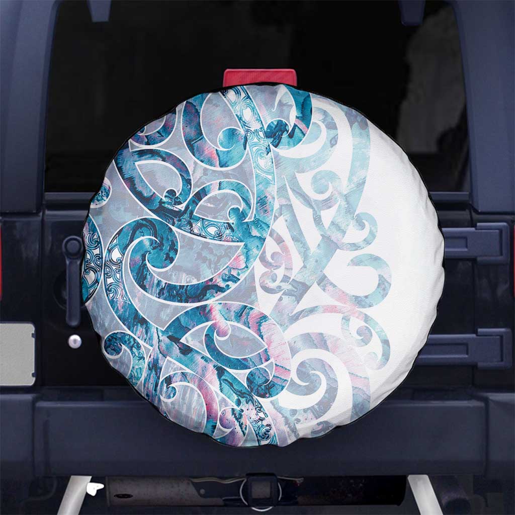 Turquoise Paua Shell Maori Spare Tire Cover Koru Kowhaiwhai LT7 No hole White - Polynesian Pride