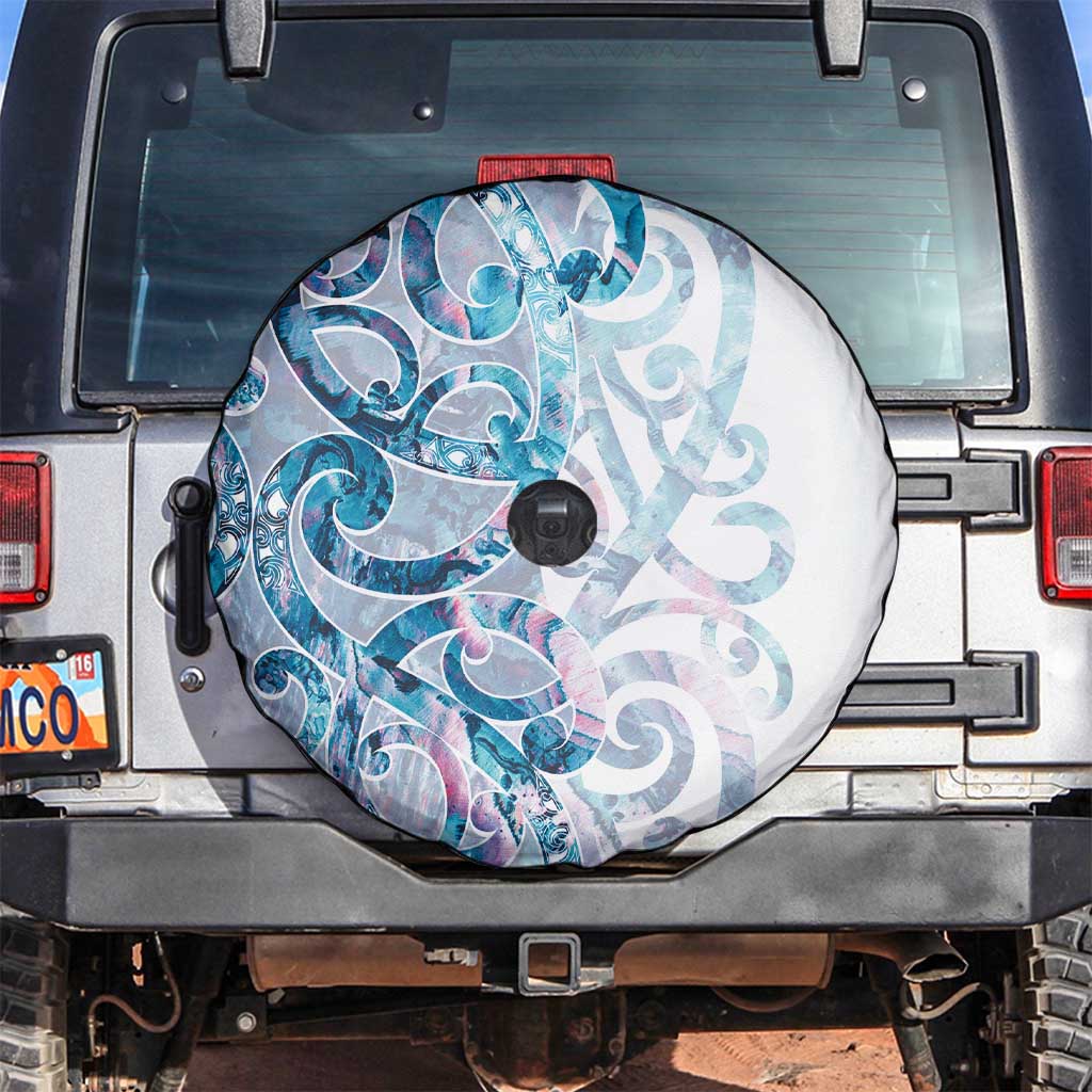 Turquoise Paua Shell Maori Spare Tire Cover Koru Kowhaiwhai LT7 White - Polynesian Pride