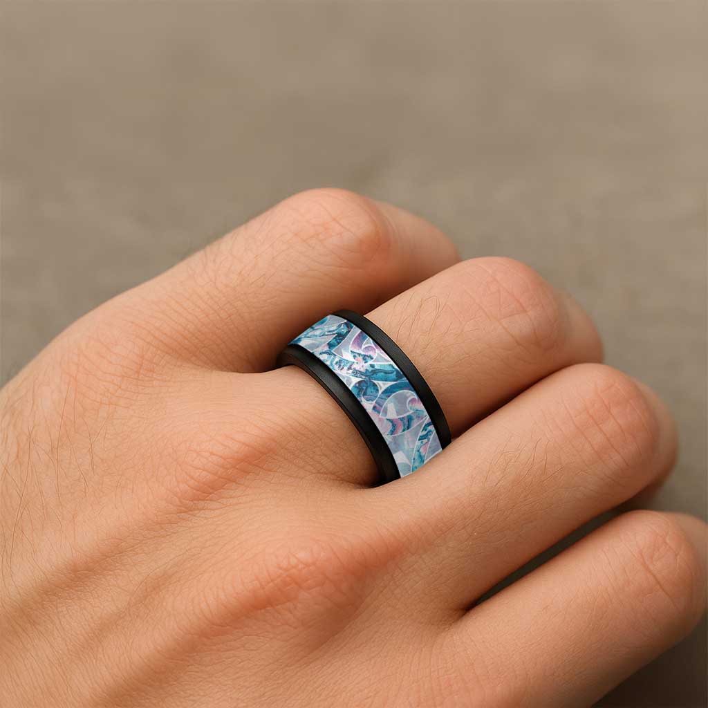 Turquoise Paua Shell Maori Spinner Ring Koru Kowhaiwhai LT7 - Polynesian Pride