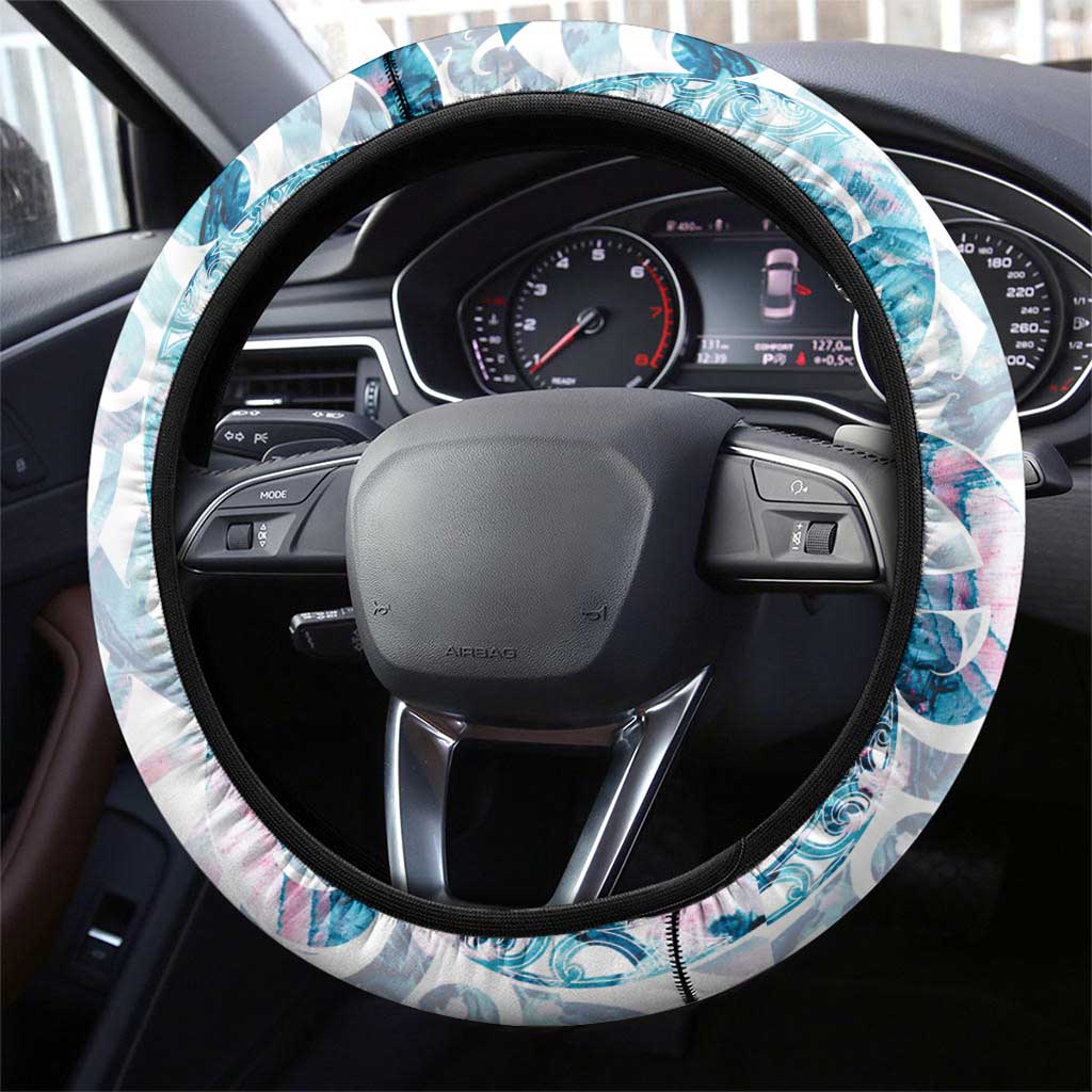 Turquoise Paua Shell Maori Steering Wheel Cover Koru Kowhaiwhai LT7 - Polynesian Pride