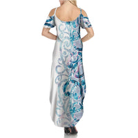 Turquoise Paua Shell Maori Summer Maxi Dress Koru Kowhaiwhai LT7 - Polynesian Pride