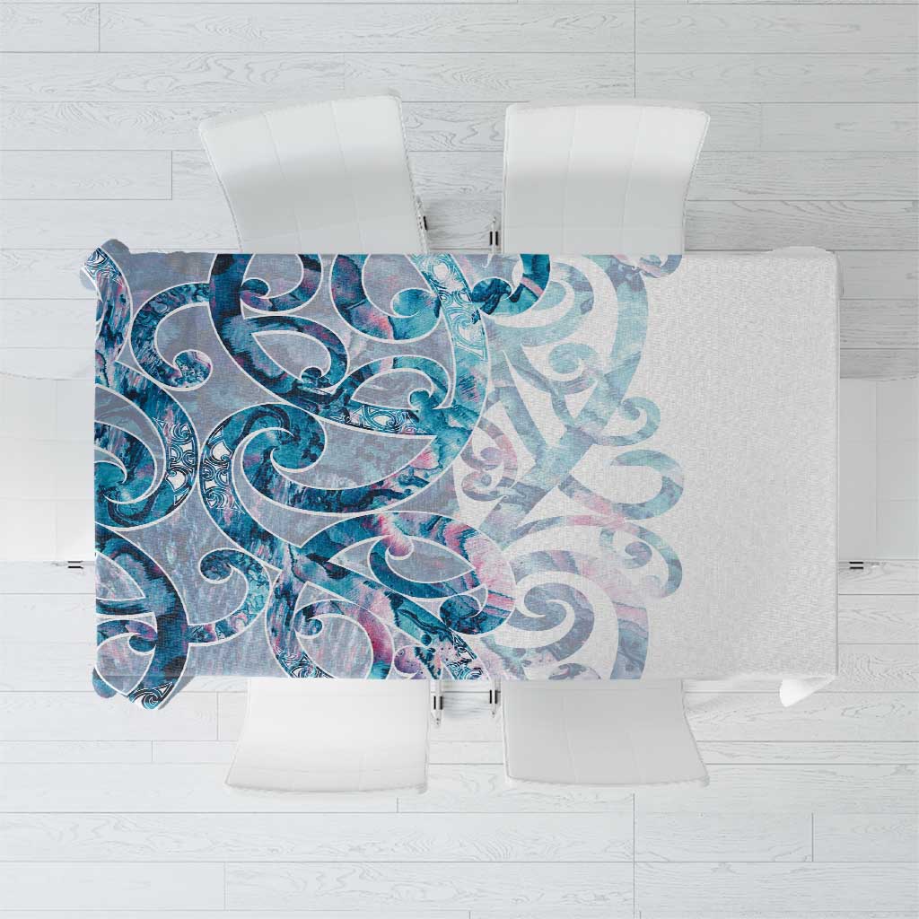 Turquoise Paua Shell Maori Tablecloth Koru Kowhaiwhai LT7 White - Polynesian Pride