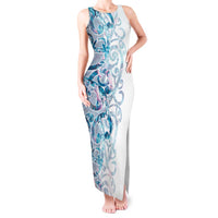 Turquoise Paua Shell Maori Tank Maxi Dress Koru Kowhaiwhai LT7 Women White - Polynesian Pride