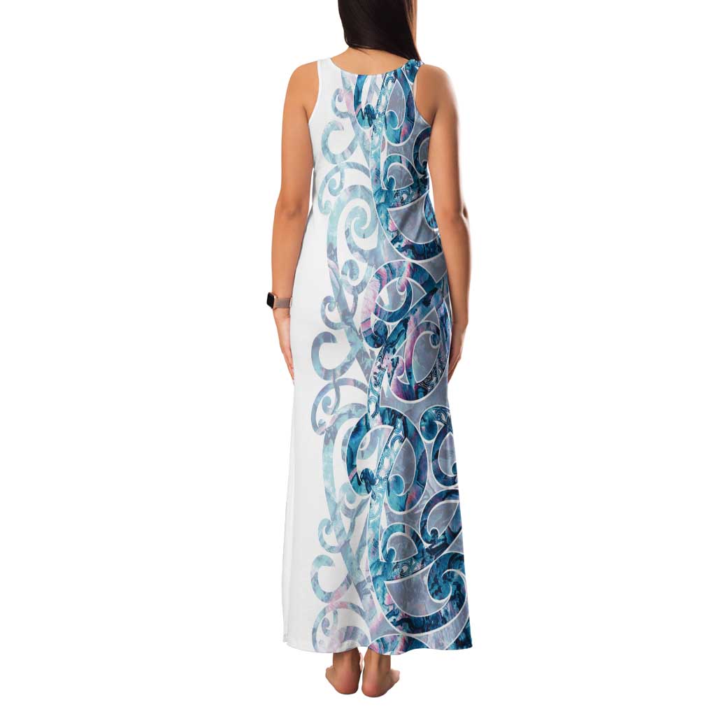 Turquoise Paua Shell Maori Tank Maxi Dress Koru Kowhaiwhai LT7 - Polynesian Pride