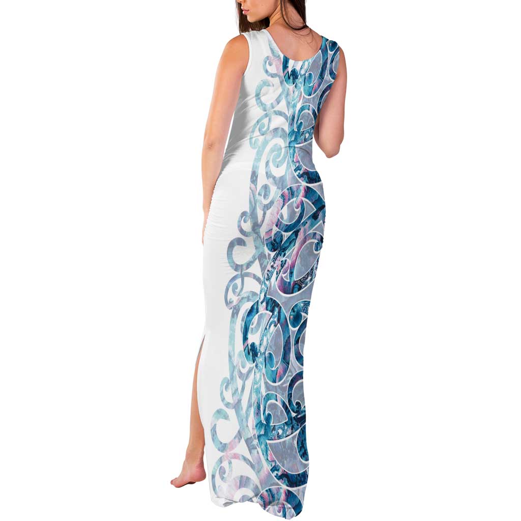 Turquoise Paua Shell Maori Tank Maxi Dress Koru Kowhaiwhai LT7 - Polynesian Pride