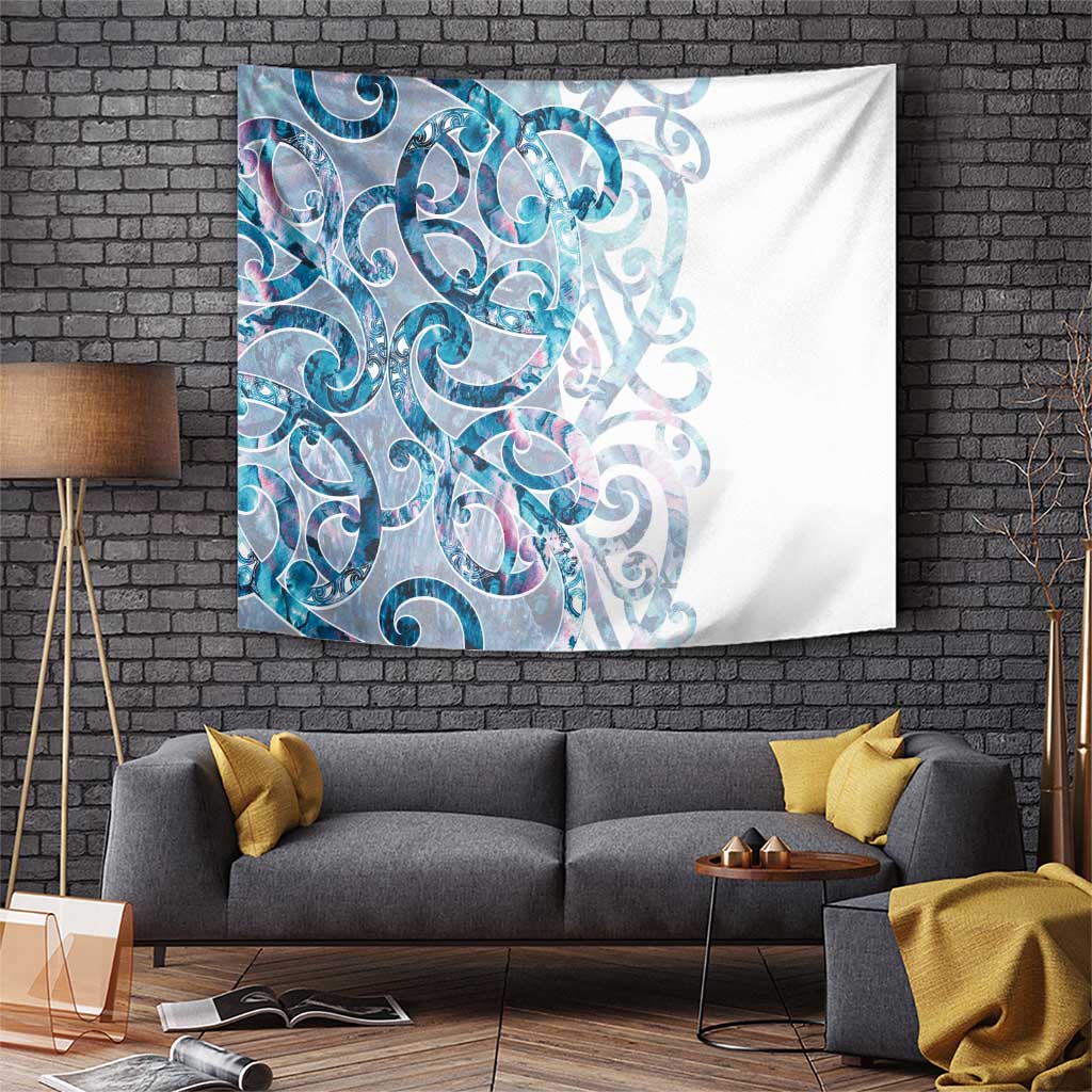 Turquoise Paua Shell Maori Tapestry Koru Kowhaiwhai LT7 White - Polynesian Pride