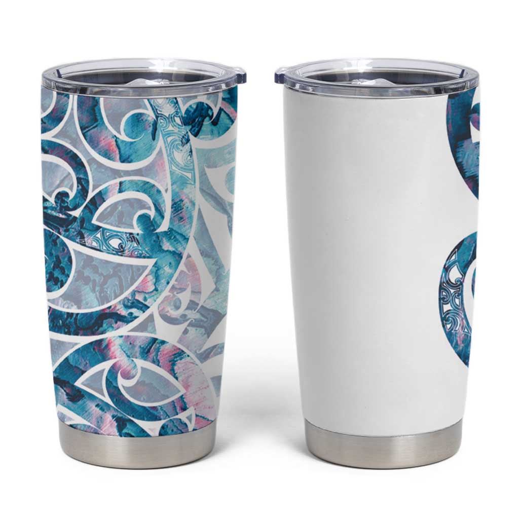 Turquoise Paua Shell Maori Tumbler Cup Koru Kowhaiwhai - Polynesian Pride