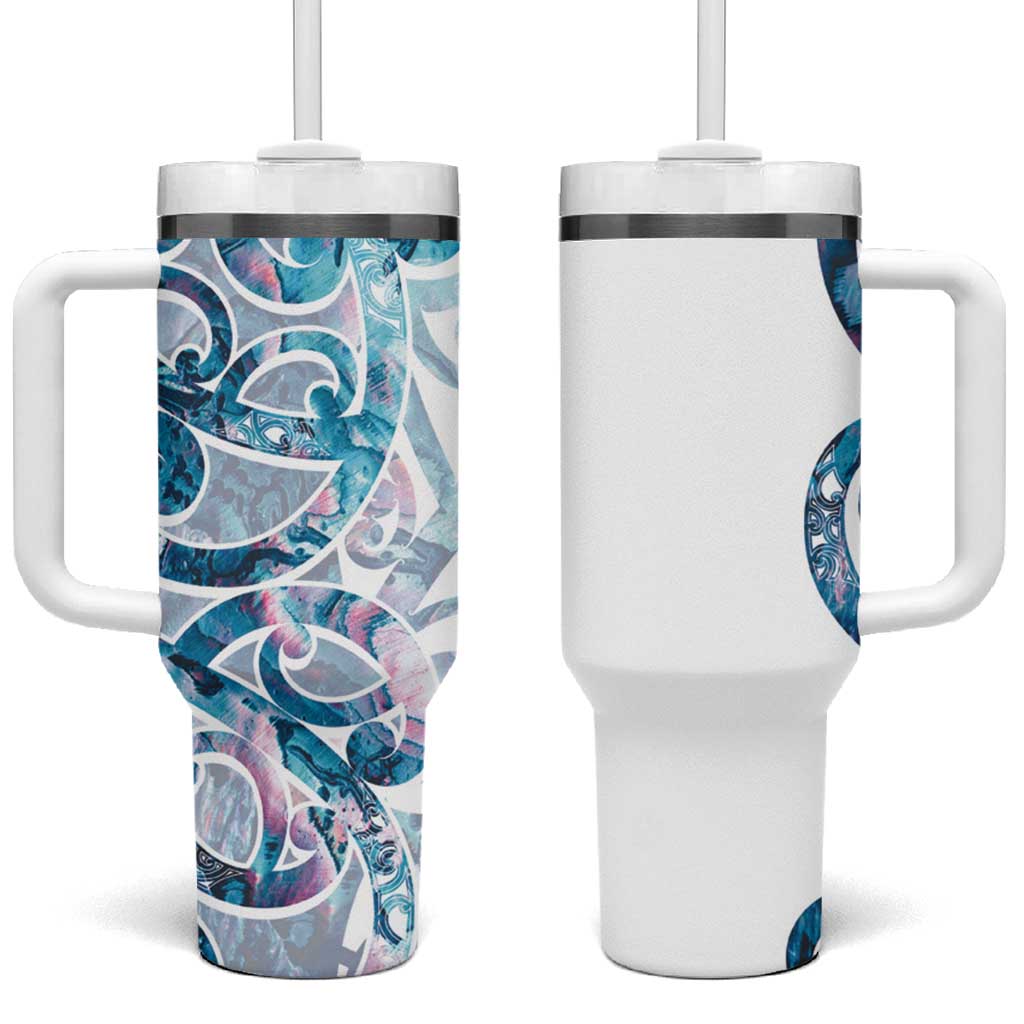 Turquoise Paua Shell Maori Tumbler With Handle Koru Kowhaiwhai - Polynesian Pride