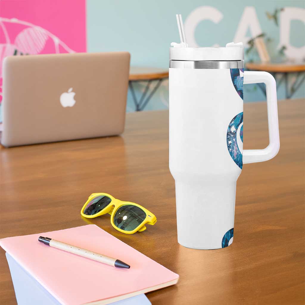 Turquoise Paua Shell Maori Tumbler With Handle Koru Kowhaiwhai - Polynesian Pride