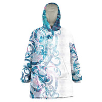 Turquoise Paua Shell Maori Wearable Blanket Hoodie Koru Kowhaiwhai - Polynesian Pride