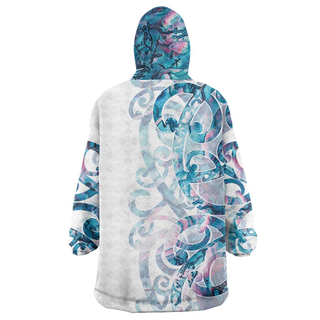 Turquoise Paua Shell Maori Wearable Blanket Hoodie Koru Kowhaiwhai - Polynesian Pride