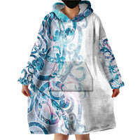 Turquoise Paua Shell Maori Wearable Blanket Hoodie Koru Kowhaiwhai - Polynesian Pride