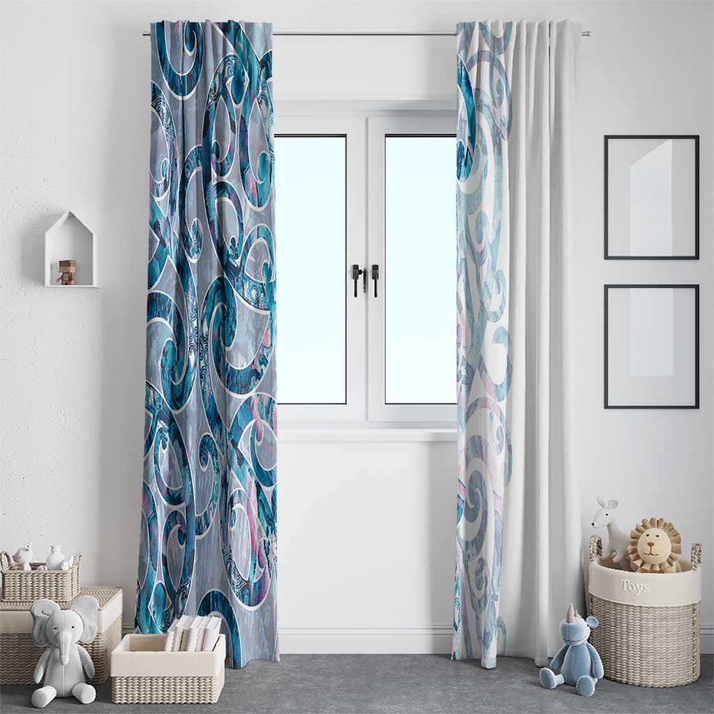 Turquoise Paua Shell Maori Window Curtain Koru Kowhaiwhai - Polynesian Pride