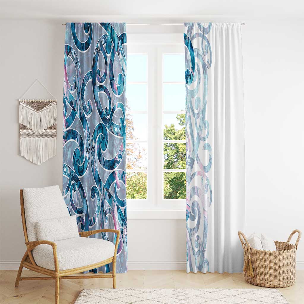 Turquoise Paua Shell Maori Window Curtain Koru Kowhaiwhai - Polynesian Pride