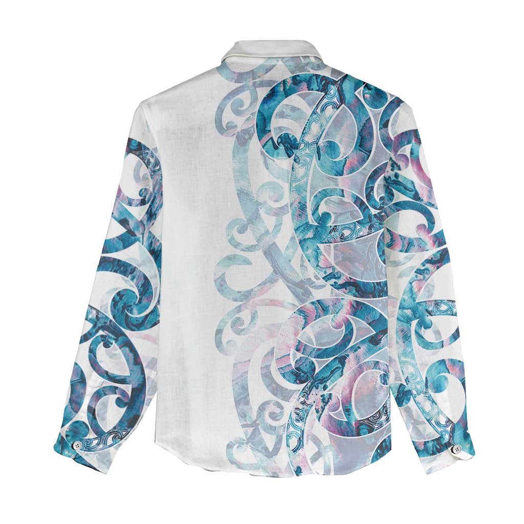 Turquoise Paua Shell Maori Women Casual Shirt Koru Kowhaiwhai - Polynesian Pride