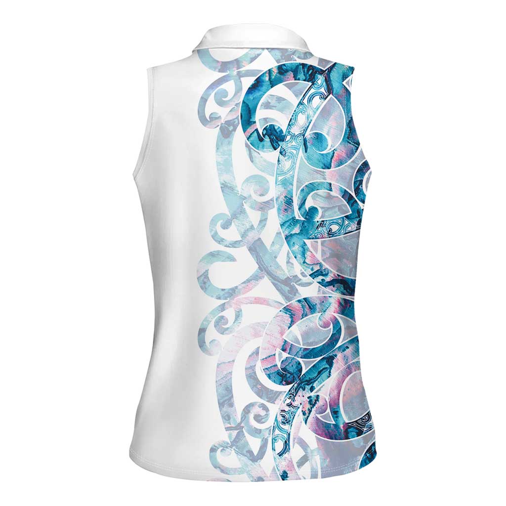 Turquoise Paua Shell Maori Women Sleeveless Polo Shirt Koru Kowhaiwhai LT7 - Polynesian Pride