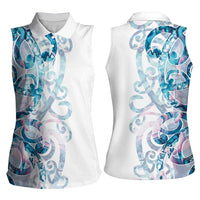 Turquoise Paua Shell Maori Women Sleeveless Polo Shirt Koru Kowhaiwhai LT7 - Polynesian Pride