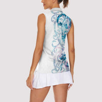 Turquoise Paua Shell Maori Women Sleeveless Polo Shirt Koru Kowhaiwhai LT7 - Polynesian Pride