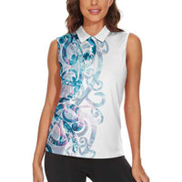 Turquoise Paua Shell Maori Women Sleeveless Polo Shirt Koru Kowhaiwhai LT7 - Polynesian Pride