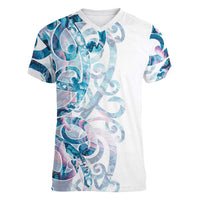Turquoise Paua Shell Maori Women V-Neck T-Shirt Koru Kowhaiwhai LT7 Female White - Polynesian Pride