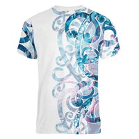 Turquoise Paua Shell Maori Women V-Neck T-Shirt Koru Kowhaiwhai LT7 - Polynesian Pride